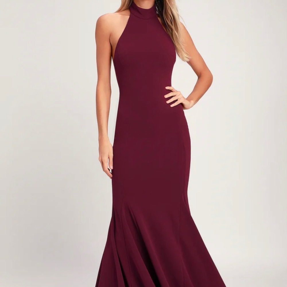 Black halter, open back evening gown